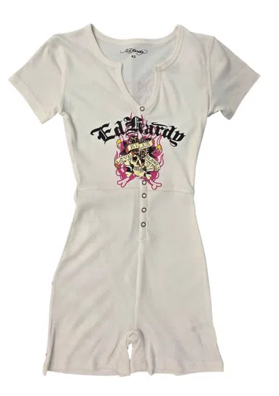 Ed Hardy Women's Love Kills Slowly Short Sleeve Pajama In Ivory In Gray