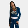 Ed Hardy Women's "love Kills Slowly" Skull Cropped Full-zip Fleece Hoodie In Blue
