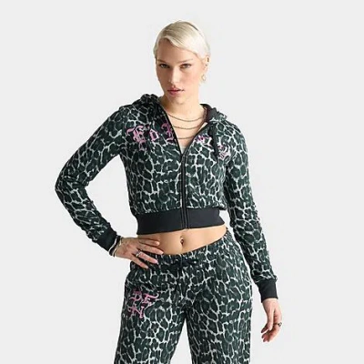 Ed Hardy Women's "love Kills Slowly" Skull Cropped Full-zip Fleece Hoodie