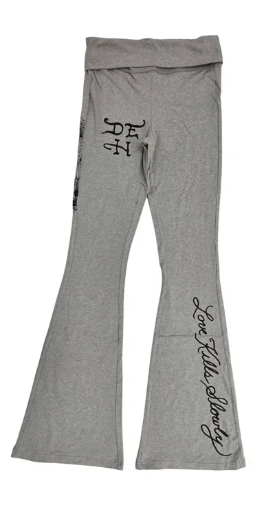 Ed Hardy Women's Mary Fold Over Yoga Pants In Heather Grey In Gray