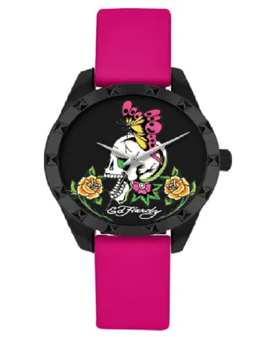 Ed Hardy Women's Matte Fuchsia Silicone Strap Watch 40mm