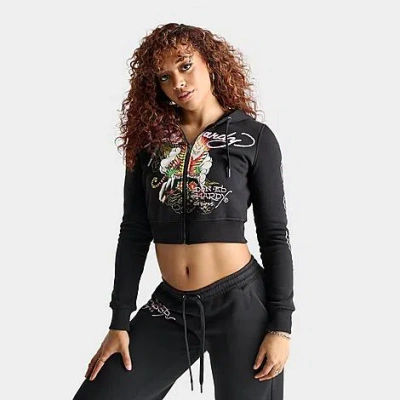 Ed Hardy Women's Mountain Tiger Fleece Full-zip Hoodie In Black