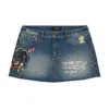 Ed Hardy Women's Panther Dagger Denim Mini Skirt In Medium Wash In Multi
