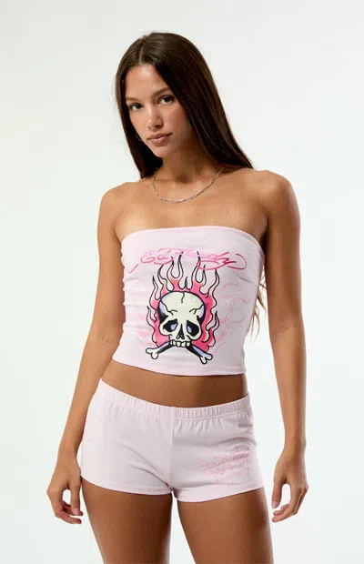 Ed Hardy Women's Pink Flame Skull Tube Top