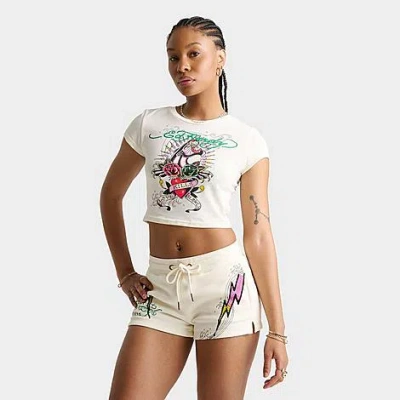 Ed Hardy Women's Pink Panther Baby T-shirt In White
