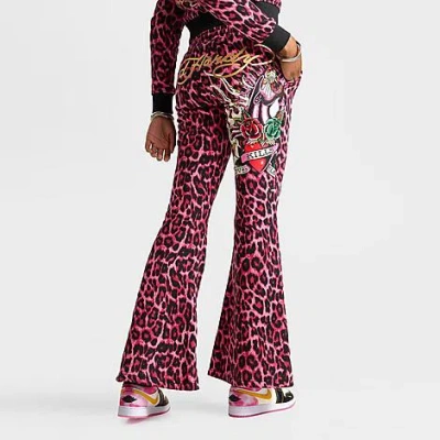 Ed Hardy Women's Pink Panther Leopard Bootcut Fleece Pants In Multi