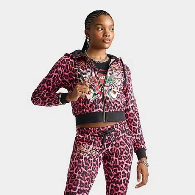 Ed Hardy Women's Pink Panther Leopard Relaxed Full-zip Hoodie In Multi