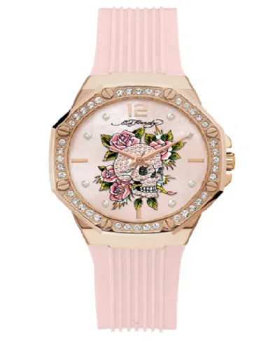 Ed Hardy Women's Quartz Blush Textured Silicone Strap Watch 38mm