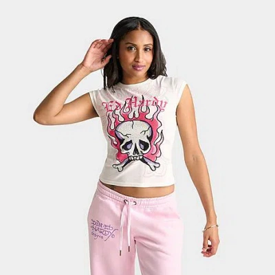 Ed Hardy Women's Rhinestone Panther Cap T-shirt In White