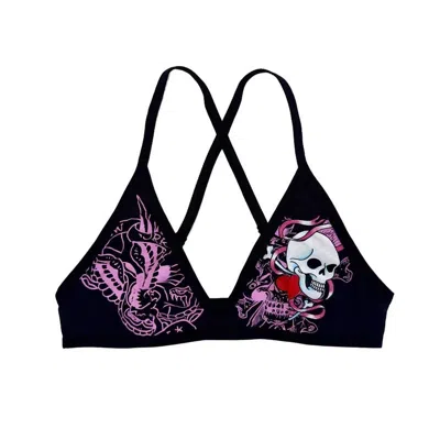 Ed Hardy Women's Ribbon Skull Criss Cross Bralette Top In Black