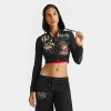 Ed Hardy Women's Rose Skull Full-zip Fleece Hoodie In Black/multi