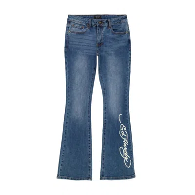 Ed Hardy Women's Swallow Low Waist Bootcut Jeans In Retro Medium In Blue