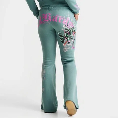Ed Hardy Women's Wings Bootcut Fleece Pants In Blue