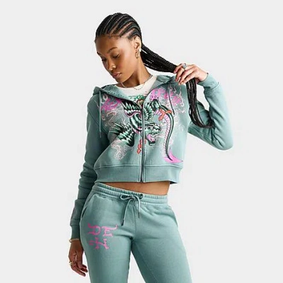 Ed Hardy Women's Wings Fleece Full-zip Hoodie In Blue