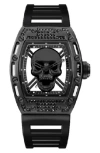 Ed Hardy X  Crystal Skull Plastic Strap Watch, 30mm X 34.5mm In Brushed Black/matte Black