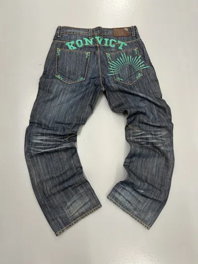 Pre-owned Ed Hardy X Jnco Crazy Vintage Y2k Ed Hardy Jnco Style Baggy Embroidered Jean In Blue