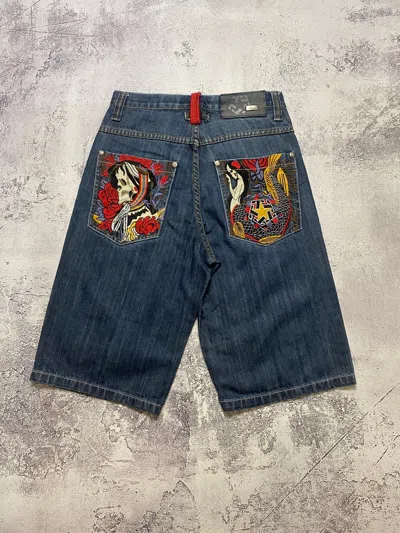 Pre-owned Ed Hardy X Jnco Vintage Jnco Style Baggy Shorts In Blue