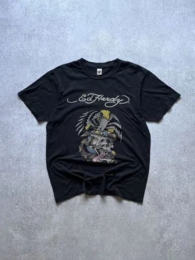 Pre-owned Ed Hardy X Vintage Ed Hardy By Christian Audigier Love Rock Vintage Y2k Shirt In Black