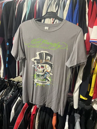 Pre-owned Ed Hardy X Vintage Ed Hardy Christian Auddiger Skull Logo T Shirt Size L