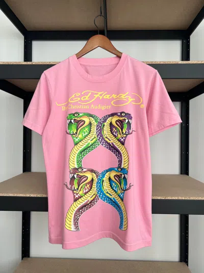 Pre-owned Ed Hardy X Vintage Ed Hardy Christian Audigier Snake Pink T-shirt
