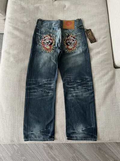 Pre-owned Ed Hardy X Vintage Ed Hardy Jeans By Christian Audigier Pants In Denim