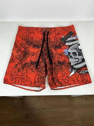 Pre-owned Ed Hardy X Vintage Ed Hardy Shorts In Red