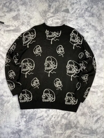 Pre-owned Ed Hardy X Vintage Ed Hardy Style Skeleton Heads Sweater In Black