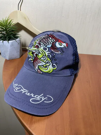 Pre-owned Ed Hardy X Vintage Ed Hardy Vintage Japanese Cap 90's In Blue
