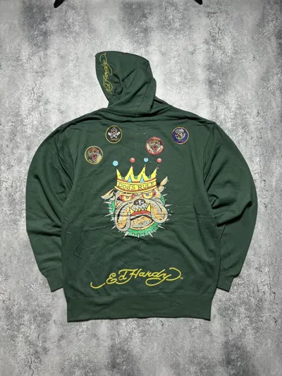 Pre-owned Ed Hardy X Vintage New With Tags Ed Hardy Vintage Zip-hoodie Big Logo Audigier In Green