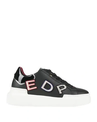 Ed Parrish Woman Sneakers Black Size 7 Leather, Textile Fibers