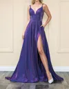 Ed Young Erica Long Formal Sequin Gown In Purple