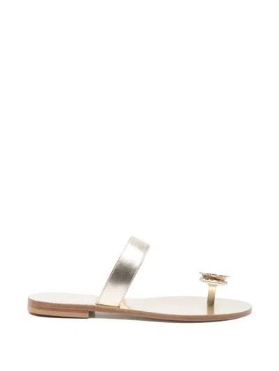 Eddi Cuomo Glass-embellished Sandals In Gold