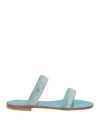 Eddicuomo Woman Sandals Azure Size 8 Textile Fibers In Blue