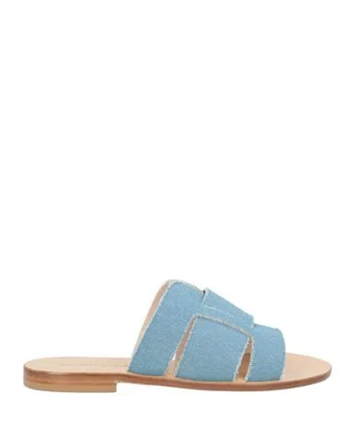 Eddicuomo Woman Sandals Blue Size 8 Textile Fibers
