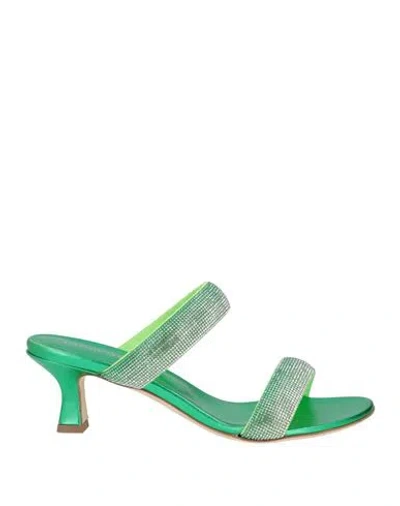 Eddicuomo Woman Sandals Emerald Green Size 9 Textile Fibers In Blue
