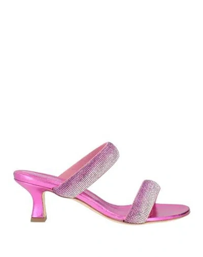 Eddicuomo Woman Sandals Fuchsia Size 10 Textile Fibers In Multi