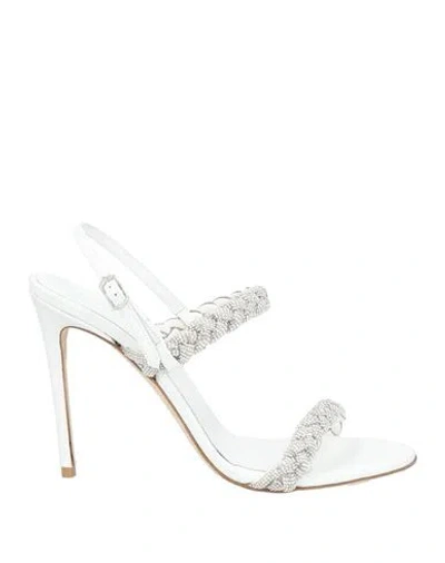 Eddicuomo Woman Sandals White Size 6 Calfskin, Textile Fibers
