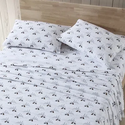 Eddie Bauer 100% Cotton 200 Thread Count Flannel Sheet Set In Dog Friends White