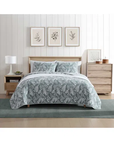 Eddie Bauer 136 Thread Count Fern Garden Cotton Reversible Quilt Set In Blue