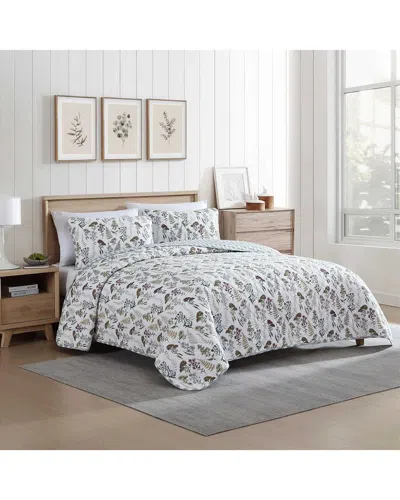 Eddie Bauer 136 Thread Count Flower Field Cotton Reversible Quilt Set In White