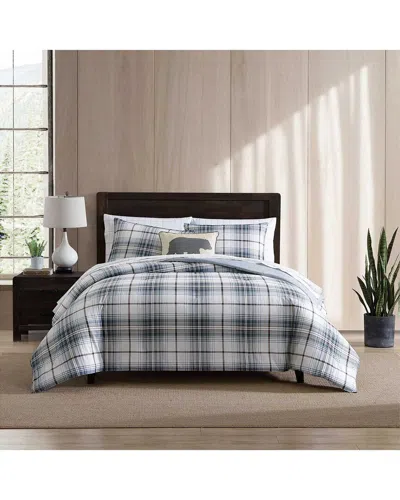 Eddie Bauer 150 Thread Count Alder Plaid Cotton Comforter Bedding Set In White