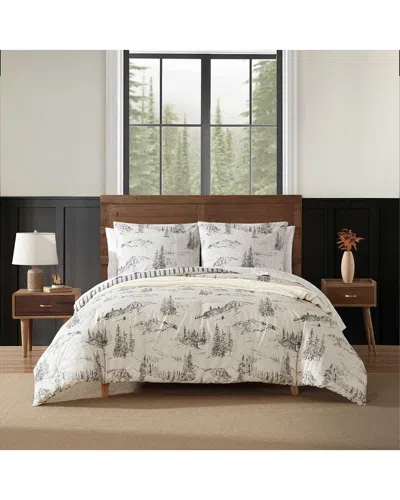 Eddie Bauer 180 Thread Count Rocky Mountain Cabin Cotton Comforter Bedding Set In White