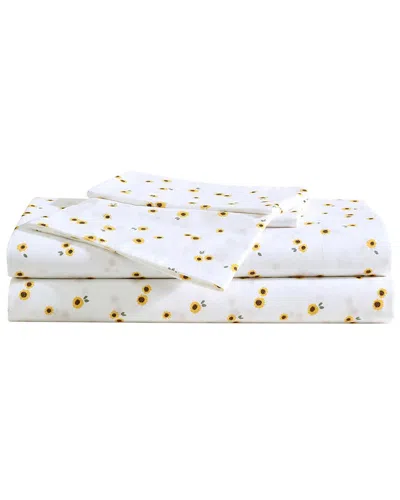 Eddie Bauer 200 Thread Count Eddy Sunflower Cotton Percale Sheet Set In White