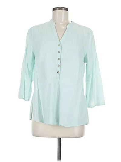 Pre-owned Eddie Bauer 3/4 Sleeve Button Down Shirt In Blue