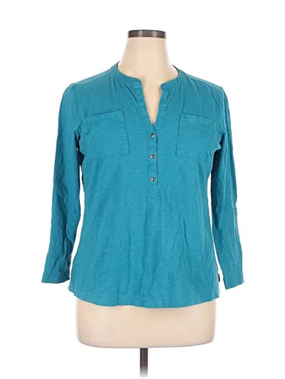 Pre-owned Eddie Bauer 3/4 Sleeve Button Down Shirt In Blue