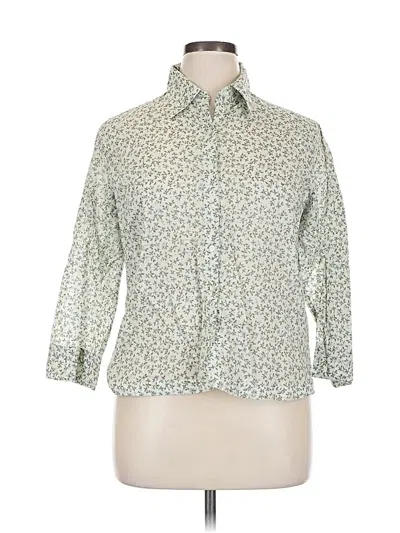 Pre-owned Eddie Bauer 3/4 Sleeve Button Down Shirt In Green