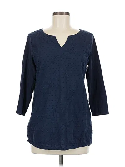 Pre-owned Eddie Bauer 3/4 Sleeve Top Blue V Neck Tops