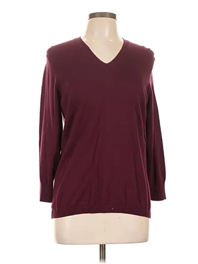 Pre-owned Eddie Bauer 3/4 Sleeve Top Burgundy V Neck Tops