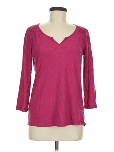 Pre-owned Eddie Bauer 3/4 Sleeve Top Burgundy V-neck Tops