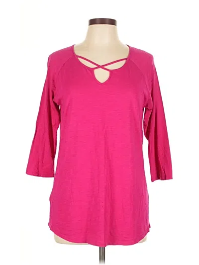 Pre-owned Eddie Bauer 3/4 Sleeve Top Pink Keyhole Neckline Tops